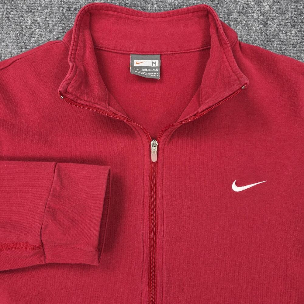 Nike Sweatshirt Womens Medium 8-10 Red 1/2 Zip Mock Neck Swoosh Logo Pullover
